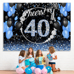 Lofaris Black Blue Glitter Cheers To 40Th Birthday Backdrop