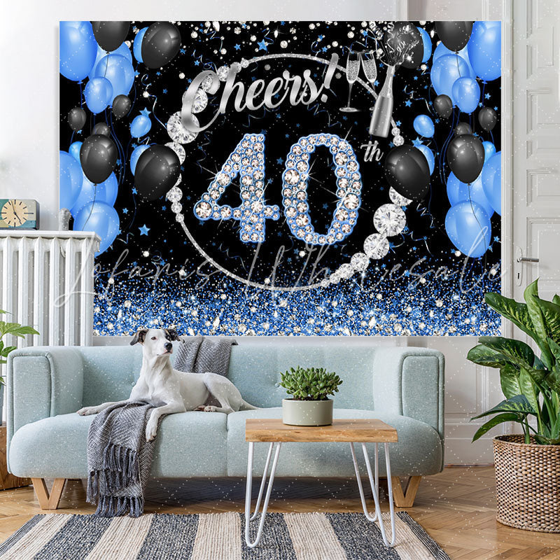 Lofaris Black Blue Glitter Cheers To 40Th Birthday Backdrop