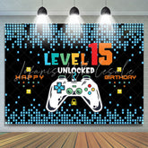 Lofaris Black Blue Level 15 Unlocked Happy Birthday Backdrop