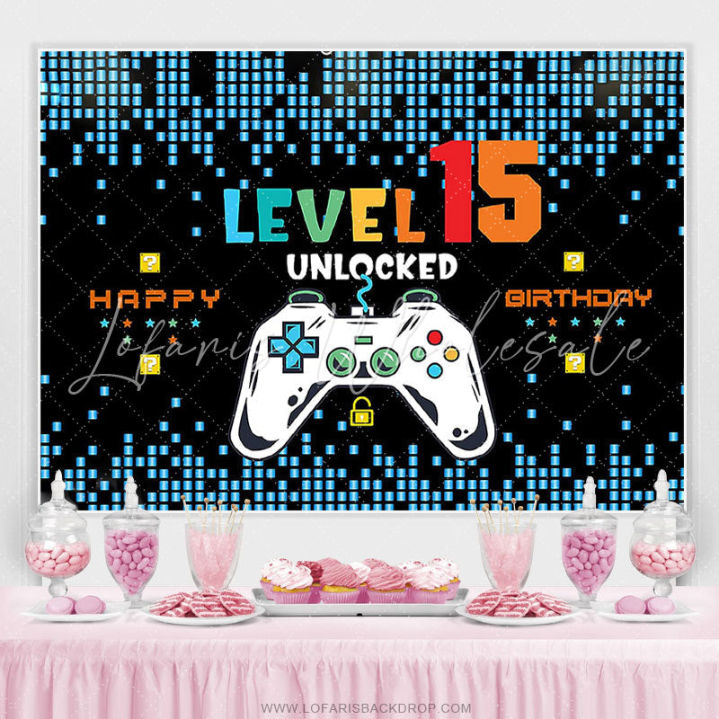 Lofaris Black Blue Level 15 Unlocked Happy Birthday Backdrop