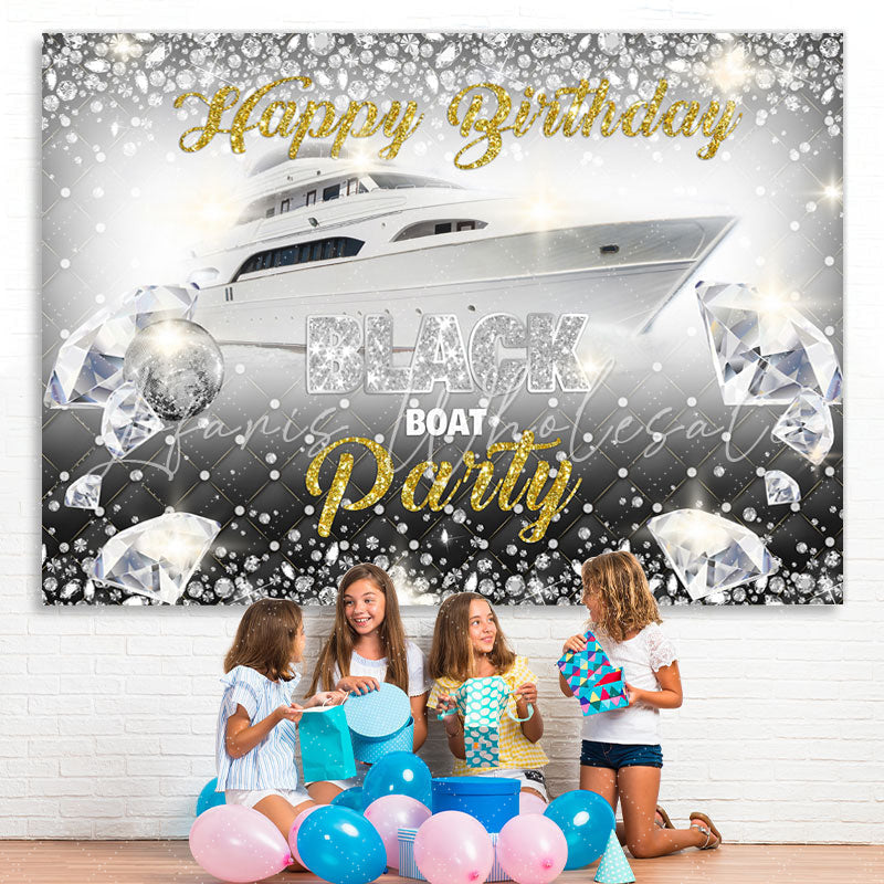Lofaris Black Boat Party Shiny diamond birthday Backdrops