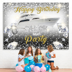 Lofaris Black Boat Party Shiny diamond birthday Backdrops