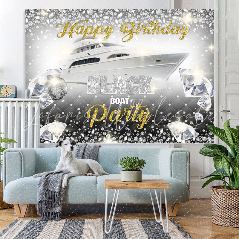 Lofaris Black Boat Party Shiny diamond birthday Backdrops