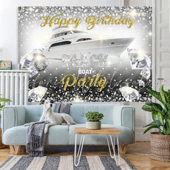 Lofaris Black Boat Party Shiny diamond birthday Backdrops