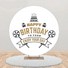 Lofaris Black Cake Candy Gift Simple Round Birthday Backdrop