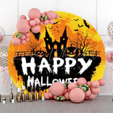 Lofaris Black Castle Pumpkin Happy Halloween Circle Backdrop
