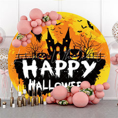 Lofaris Black Castle Pumpkin Happy Halloween Circle Backdrop