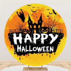 Lofaris Black Castle Pumpkin Happy Halloween Circle Backdrop