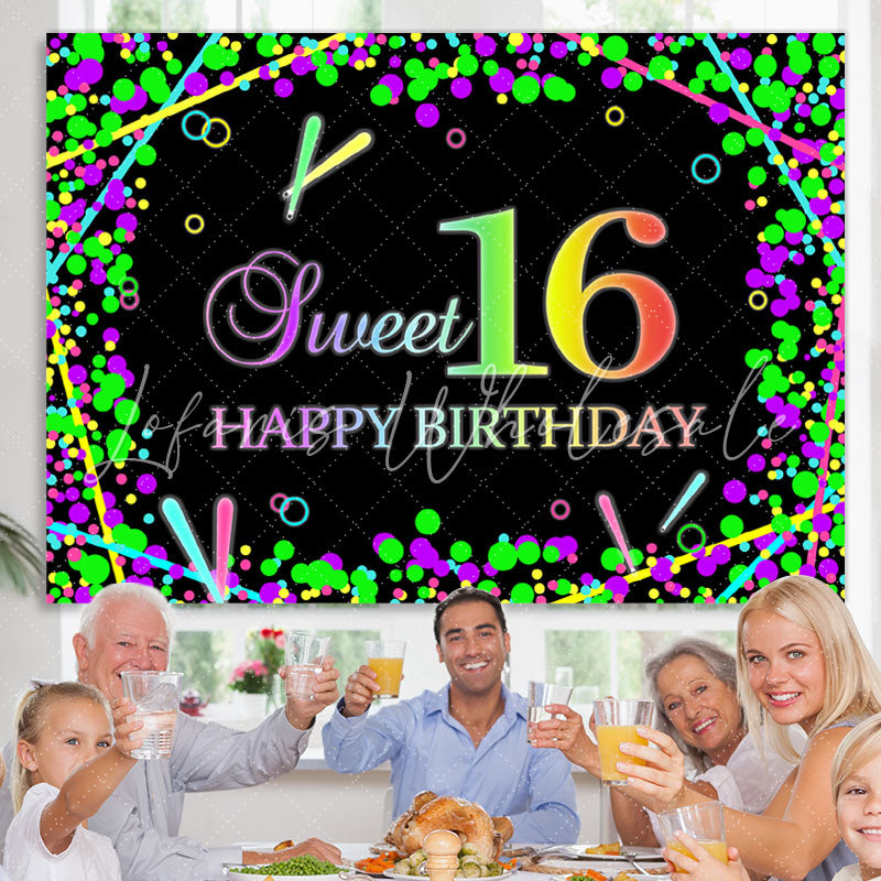 Lofaris Black Color Sweet 16 Happy Birthday Backdrop For Party