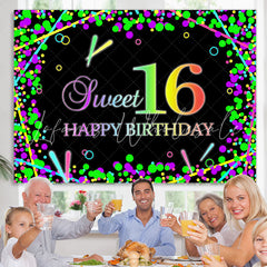 Lofaris Black Color Sweet 16 Happy Birthday Backdrop For Party