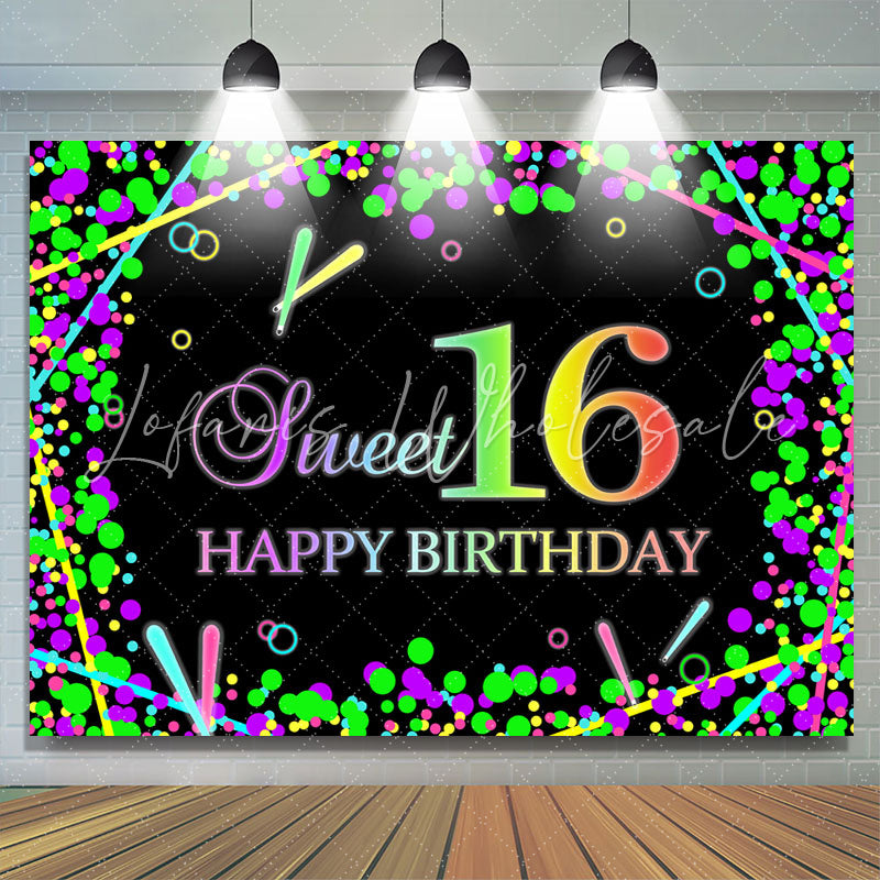Lofaris Black Color Sweet 16 Happy Birthday Backdrop For Party