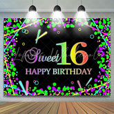 Lofaris Black Color Sweet 16 Happy Birthday Backdrop For Party