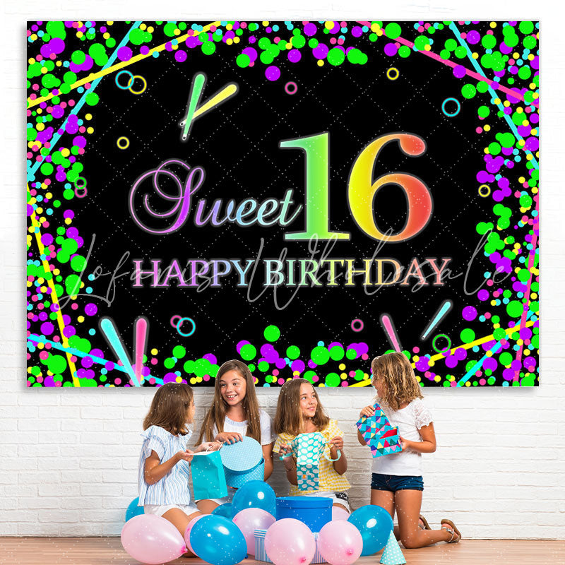 Lofaris Black Color Sweet 16 Happy Birthday Backdrop For Party