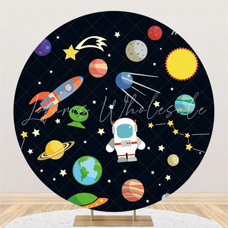 Lofaris Black Cute Galaxy Universe Round Happy Birthday Backdrop