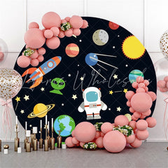 Lofaris Black Cute Galaxy Universe Round Happy Birthday Backdrop