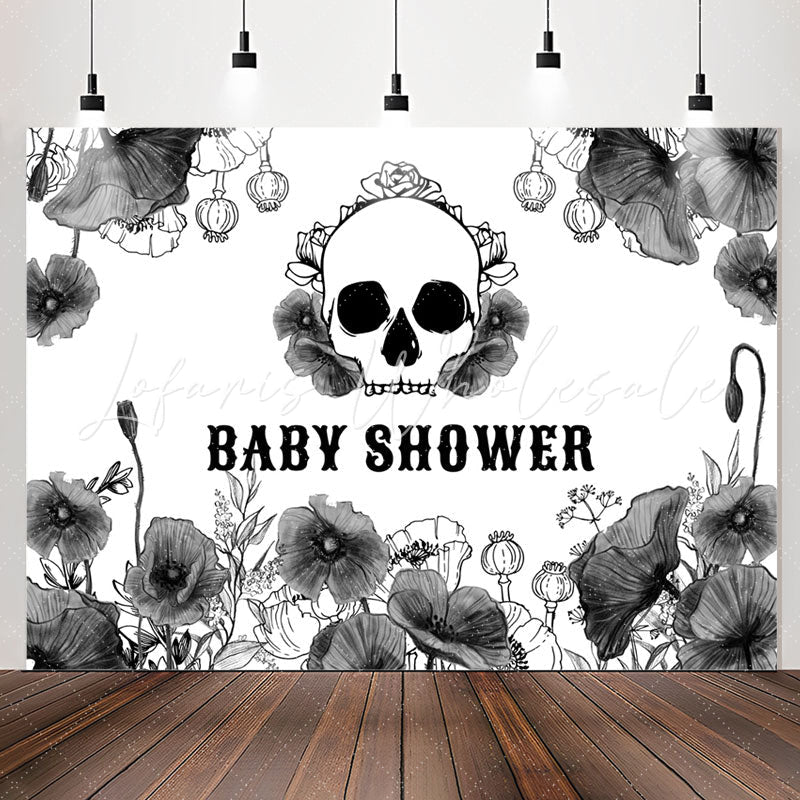 Lofaris Black Floral Skull Halloween Baby Shower Backdrop