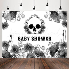Lofaris Black Floral Skull Halloween Baby Shower Backdrop