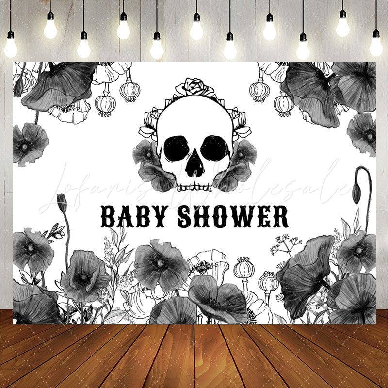 Lofaris Black Floral Skull Halloween Baby Shower Backdrop