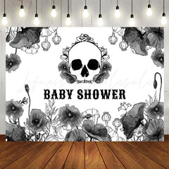 Lofaris Black Floral Skull Halloween Baby Shower Backdrop