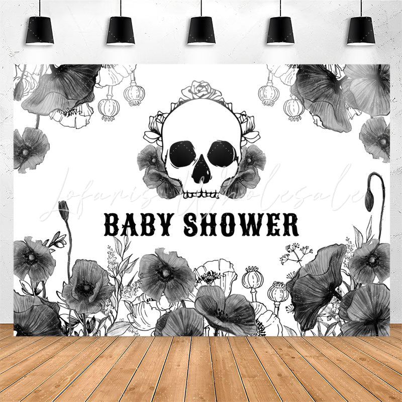 Lofaris Black Floral Skull Halloween Baby Shower Backdrop