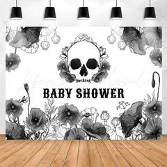 Lofaris Black Floral Skull Halloween Baby Shower Backdrop