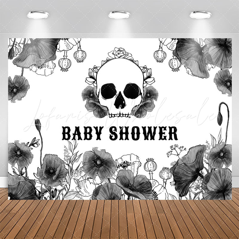 Lofaris Black Floral Skull Halloween Baby Shower Backdrop