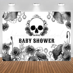 Lofaris Black Floral Skull Halloween Baby Shower Backdrop