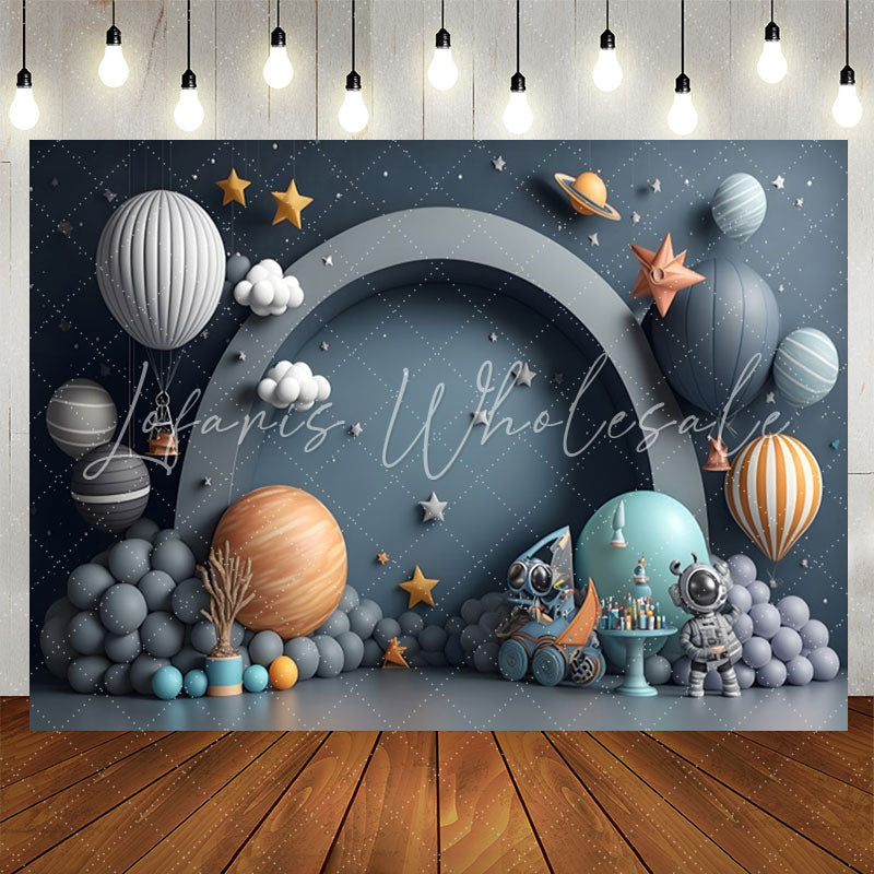 Lofaris Black Galactics Hot Air Balloon Birthday Backdrop