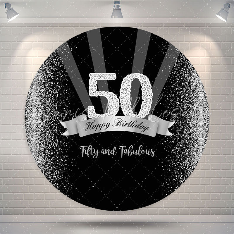 Lofaris Black Glitter Diamond 50th Birthday Round Backdrop