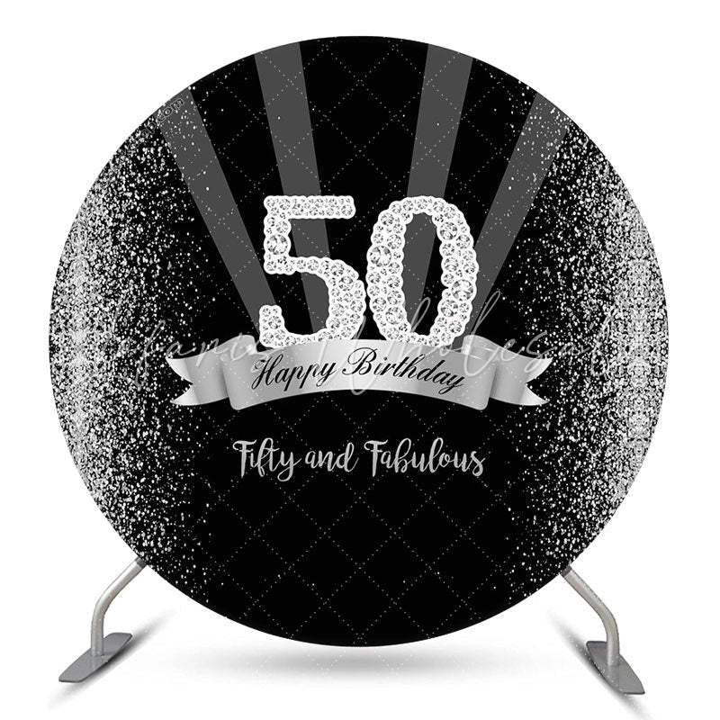 Lofaris Black Glitter Diamond 50th Birthday Round Backdrop