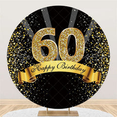 Lofaris Black Gold 60th Birthday Glitter Ribbon Round Party Backdrops