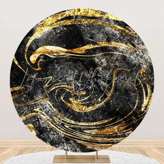 Lofaris Black Gold Abstract Glitter Round Birthday Backdrop