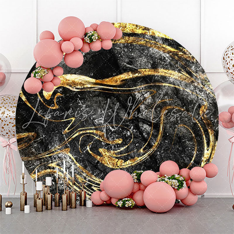 Lofaris Black Gold Abstract Glitter Round Birthday Backdrop