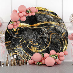 Lofaris Black Gold Abstract Glitter Round Birthday Backdrop