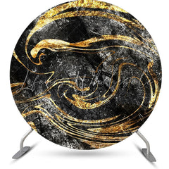 Lofaris Black Gold Abstract Glitter Round Birthday Backdrop