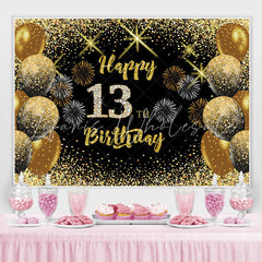 Lofaris Black Gold Balloon Glitter Happy 13Th Birthday Backdrop
