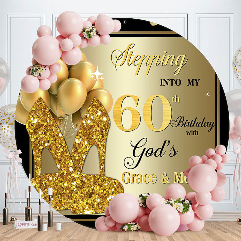 Lofaris Black Gold Balloon Heel Round 60th Birthday Backdrop