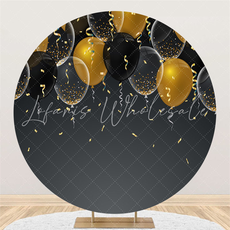 Lofaris Black Gold Balloon Ribbion Round Simple Party Backdrop