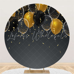 Lofaris Black Gold Balloon Ribbion Round Simple Party Backdrop
