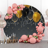 Lofaris Black Gold Balloon Ribbion Round Simple Party Backdrop