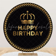 Lofaris Black Gold Crown Circle Happy Birthday Backdrop For Party