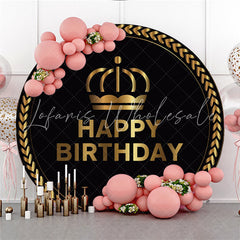 Lofaris Black Gold Crown Circle Happy Birthday Backdrop For Party