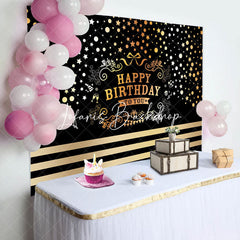 Lofaris Black Gold Dots Stars Happy Birthday To You Backdrop