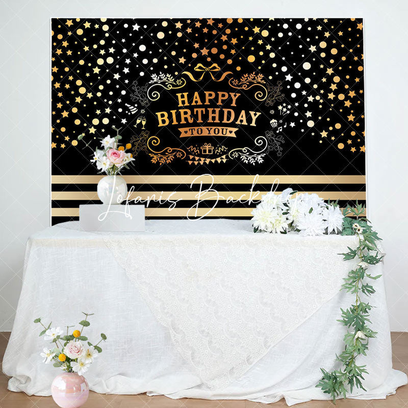 Lofaris Black Gold Dots Stars Happy Birthday To You Backdrop