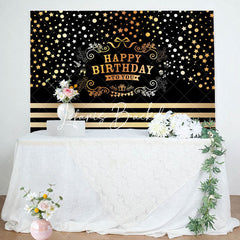 Lofaris Black Gold Dots Stars Happy Birthday To You Backdrop