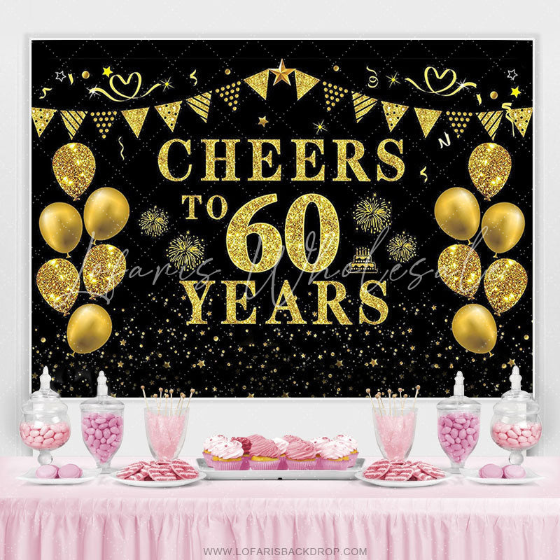 Lofaris Black Gold Glitter Balloon 60th Birthday Backdrop