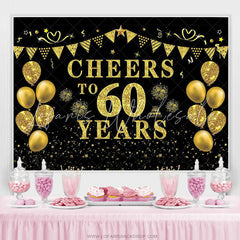 Lofaris Black Gold Glitter Balloon 60th Birthday Backdrop
