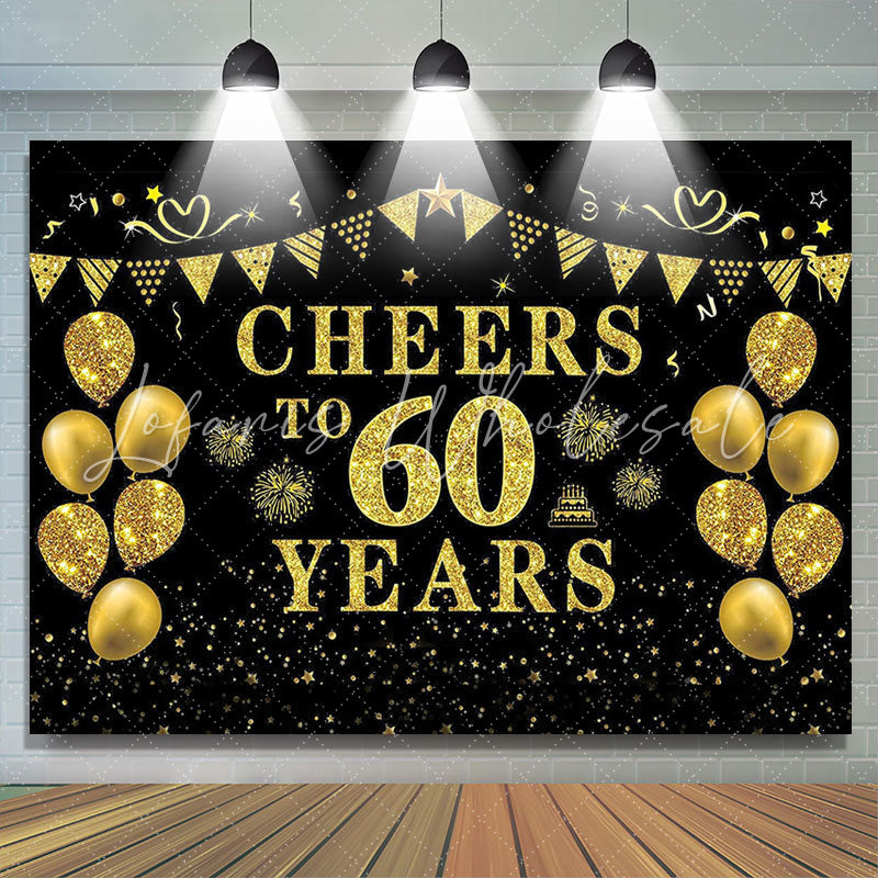 Lofaris Black Gold Glitter Balloon 60th Birthday Backdrop