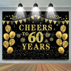 Lofaris Black Gold Glitter Balloon 60th Birthday Backdrop