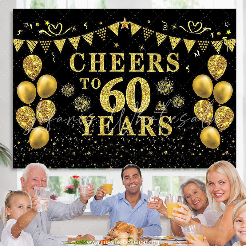 Lofaris Black Gold Glitter Balloon 60th Birthday Backdrop